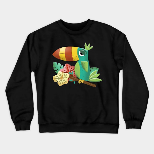 Toucan Tropical Bird with Hibiscus Flowers Crewneck Sweatshirt by ksrogersdesigns